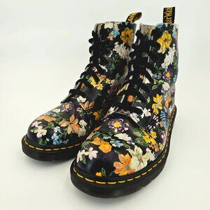 Doc Dr Martens Pascal DF Darcy Floral Combat Boots Leather Black Women's Size 8